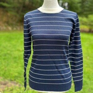 J. Crew Ribbed Stretch Crewneck Sweater Navy and White Stripes - S  - NEW w Tags